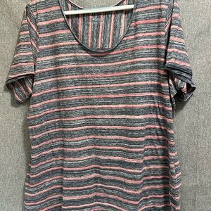 Columbia Women's Short Sleeve Top - Charcoal and Coral Stripes